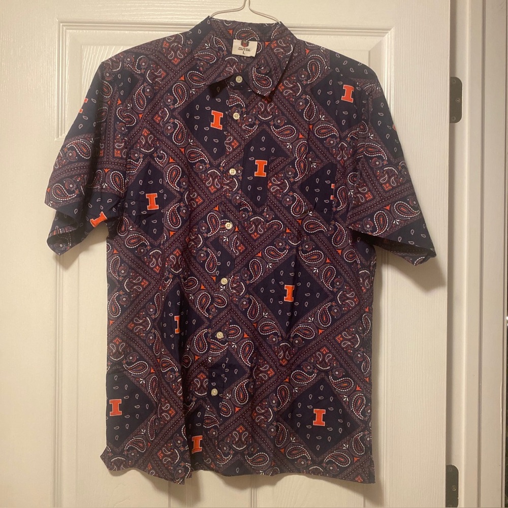 WES & WILLY Illinois UOF I fighting ilini Mens Hawaiian Shirt Short Button L NWT